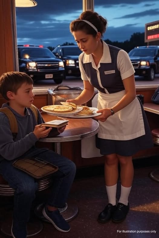 The waitress thought the boy who came to eat cake was just a normal customer—but one day, suddenly, black SUVs flooded her restaurant