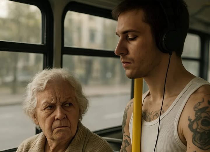 On the bus, an elderly woman was scolding a young man for his tattoos, and the young man didn’t pay her any attention… until this happened…