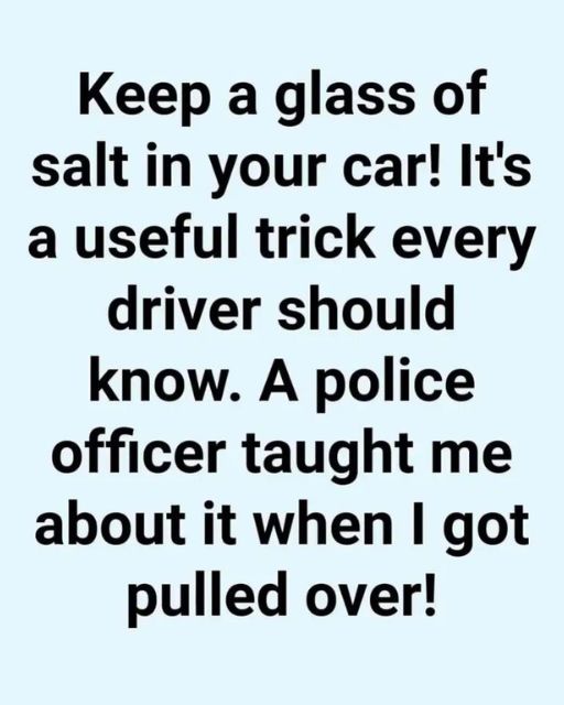 Keep a Glass of Salt in Your Car! It’s a Useful Trick. A Police Officer Taught Me About It When I Got Pulled Over!