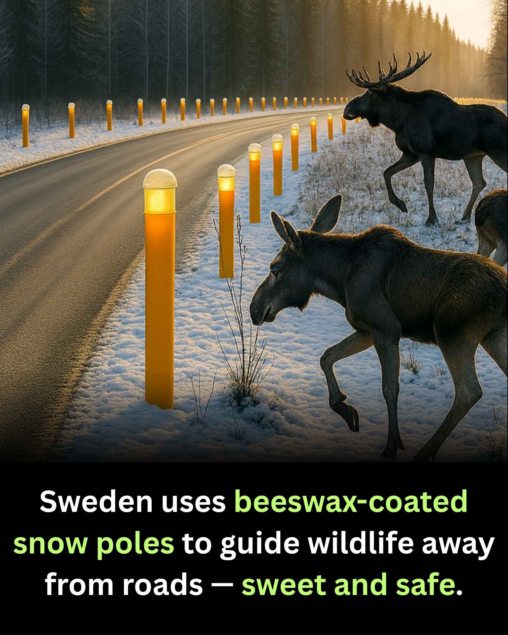 Sweden’s Sweet Solution to Wildlife Collisions: Beeswax-Coated Snow Poles