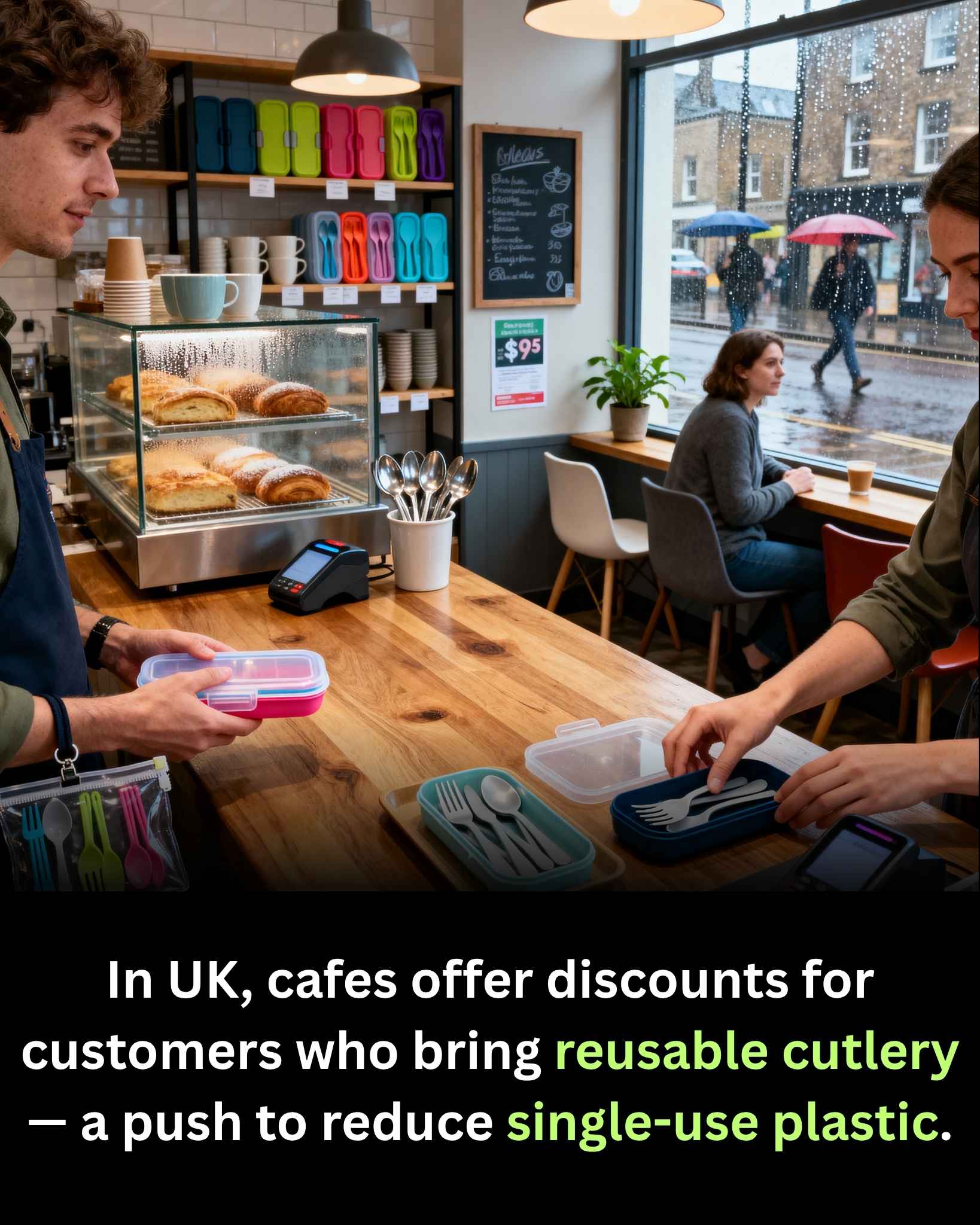 In UK, cafes offer discount for costumers who bring reusable cutlery